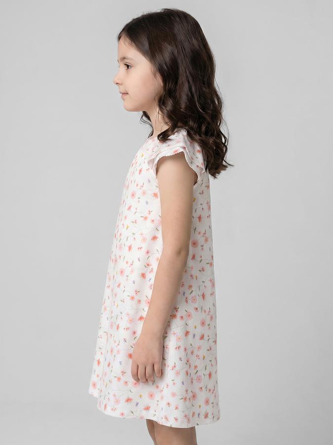 R&B White Printed Girls Round Neck Short Sleeves Dresses