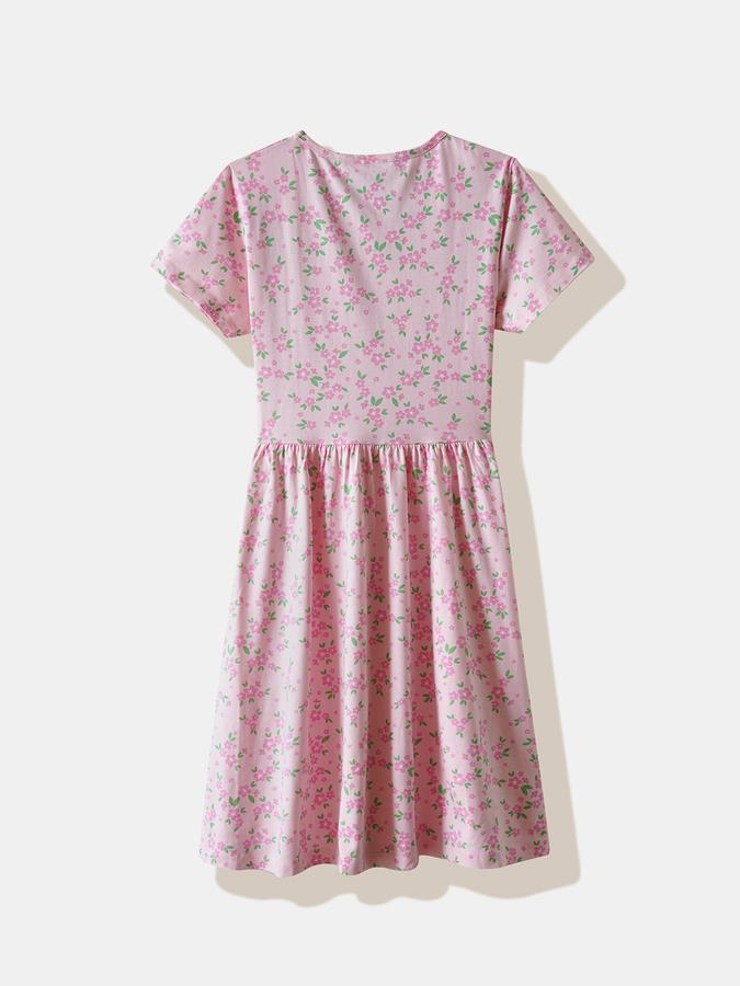 Girls Cotton Regular Fit Round Neck Floral Dress
