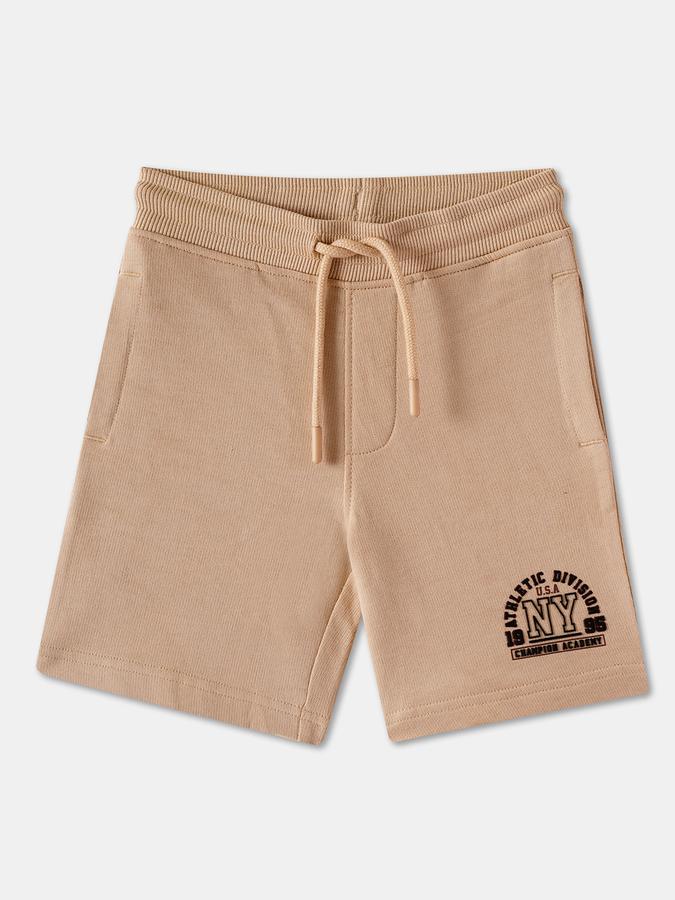 Boys Cotton Embroidered Mid Rise Drawstring Waist Clean Hem Shorts