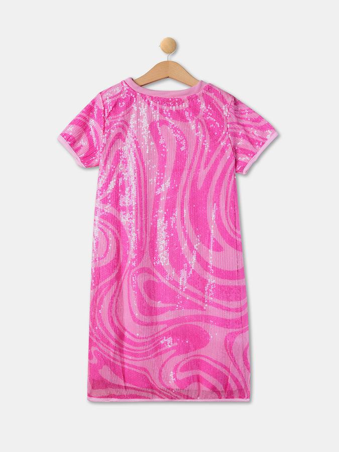 Girls Polyester Regular Fit Crew Neck Sequined Dress