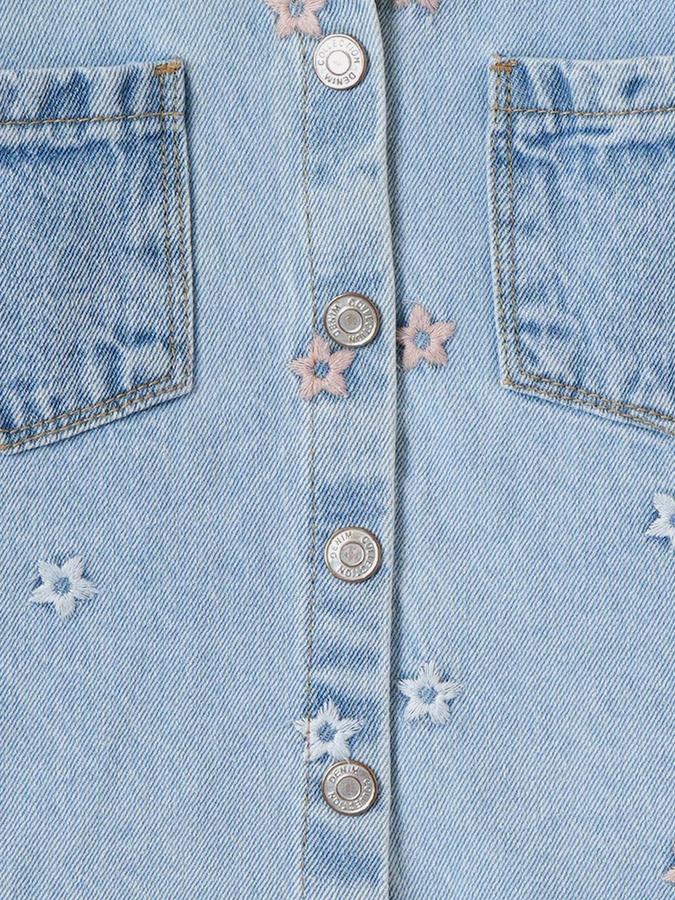 R&B Girls Blue Full Sleeves Embroidery Shirt Collar Denim Jacket