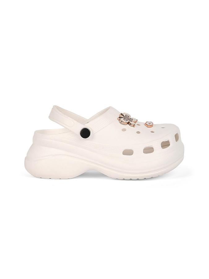 R&B Women Off-White Butterfly Embellished Clogs 
