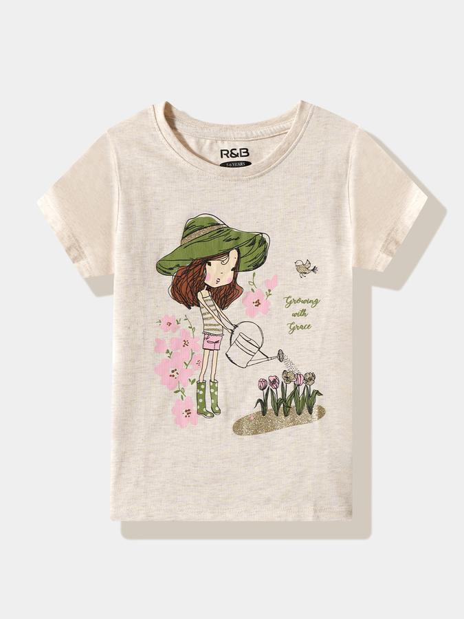 Girls Cotton Regular Fit Crew Neck Graphic T-shirt