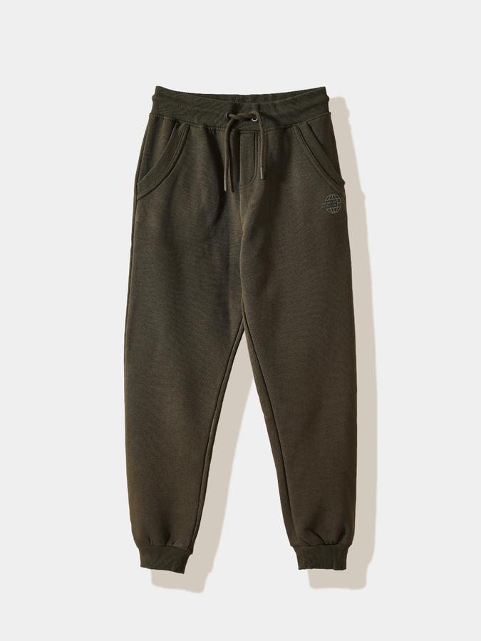 Boys Cotton Tapered Fit Drawstring Waist Cuffed Hem Joggers