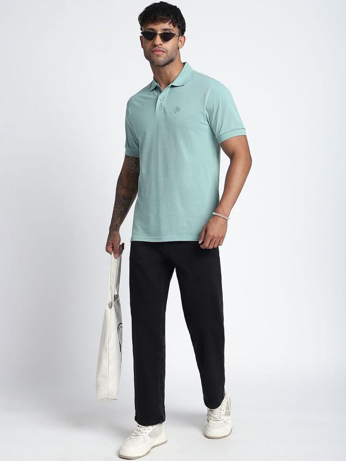 R&B Mens Light Green Solid Polo Collar Short Sleeves T-shirt