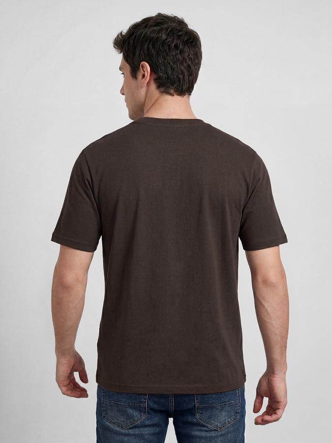 R&B Coffee Brown Typography Men Round Neck Relaxed Fit Short Sleeves T-Shirt 