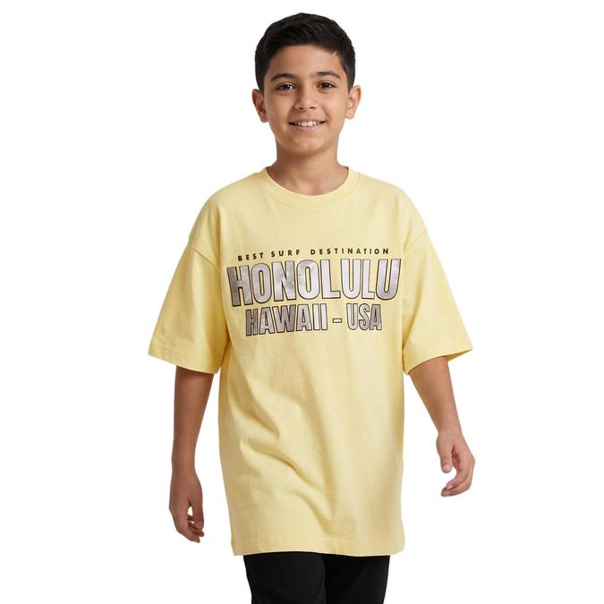 R&B Boy Yellow Cotton Printed Round Neck T-Shirt