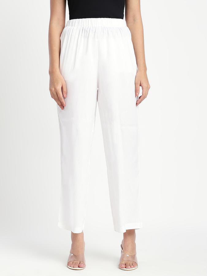 Women Viscose Wide Leg Mid Rise Solid Pants