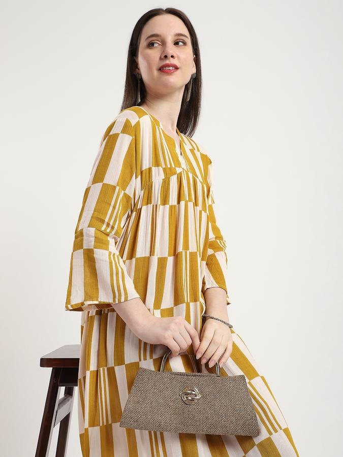 Women Viscose Geometric Printed Tiered Ethnic Dress