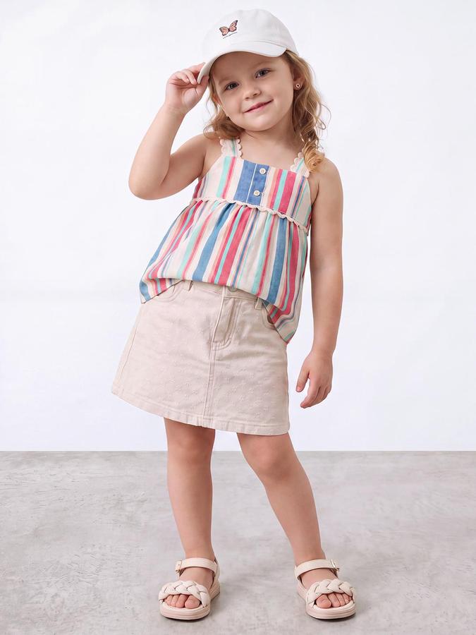 R&B Girls Beige Embroidered A-Line Above Knee Length Cotton Skirt