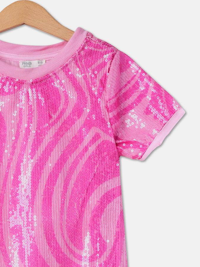 Girls Polyester Regular Fit Crew Neck Sequined Dress