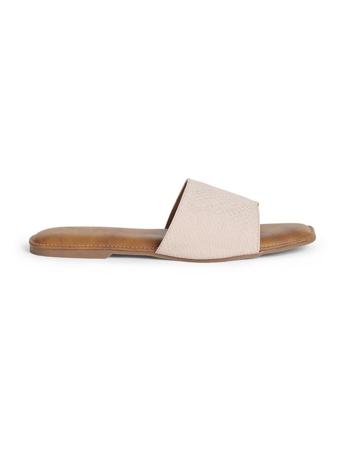 R&B Nude Women PU Solid Flat Sandals 