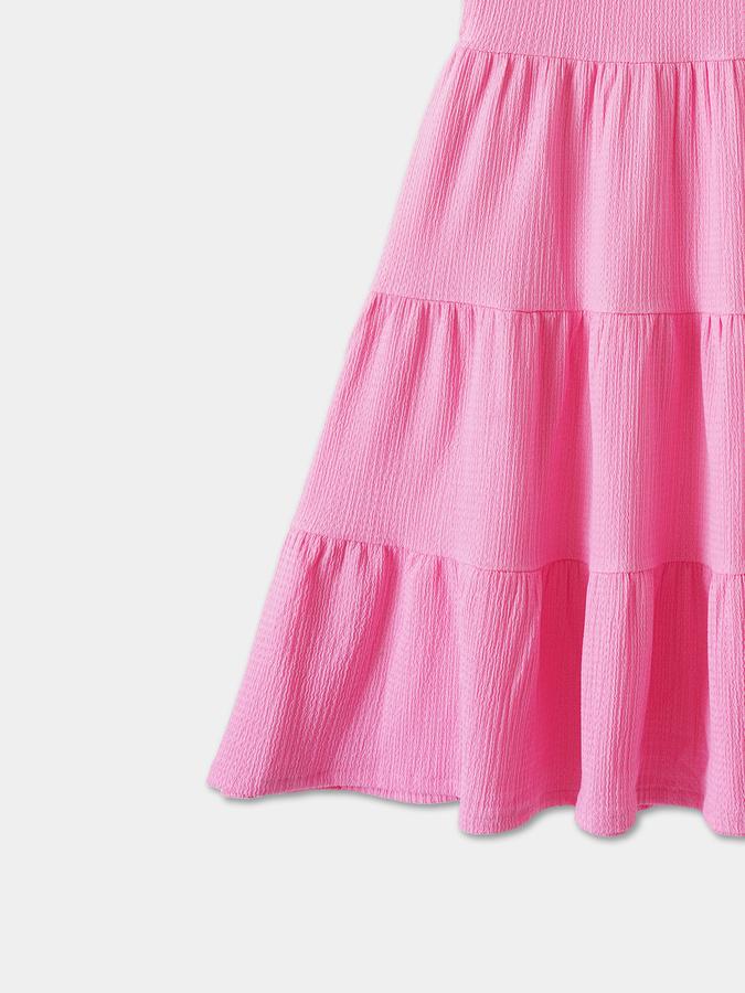 Girls Polyester A-Line Round Neck Tiered Dress