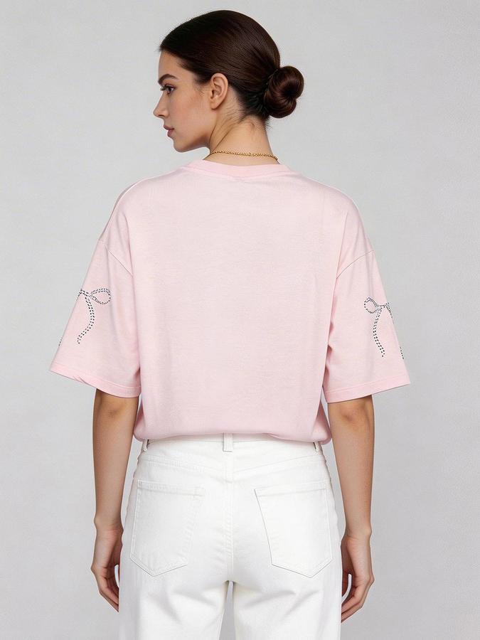R&B Pink Solid Women Short Sleeves Top