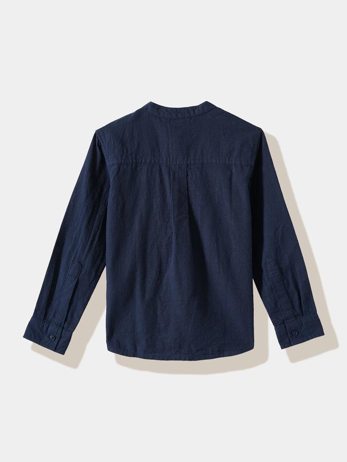 Boys Linen Blend Regular Fit Long Sleeve Mandarin Collar Shirt