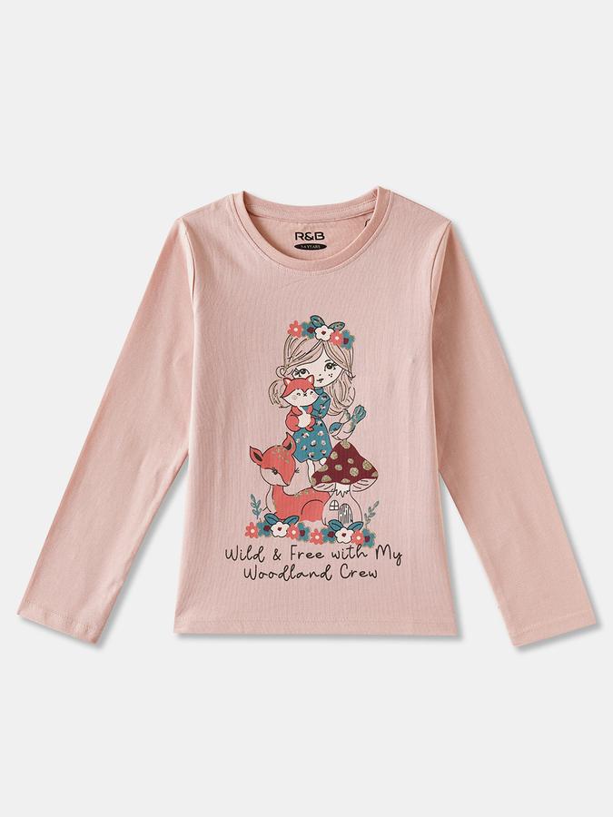 Girls Cotton Regular Fit Crew Neck Graphic T-shirt