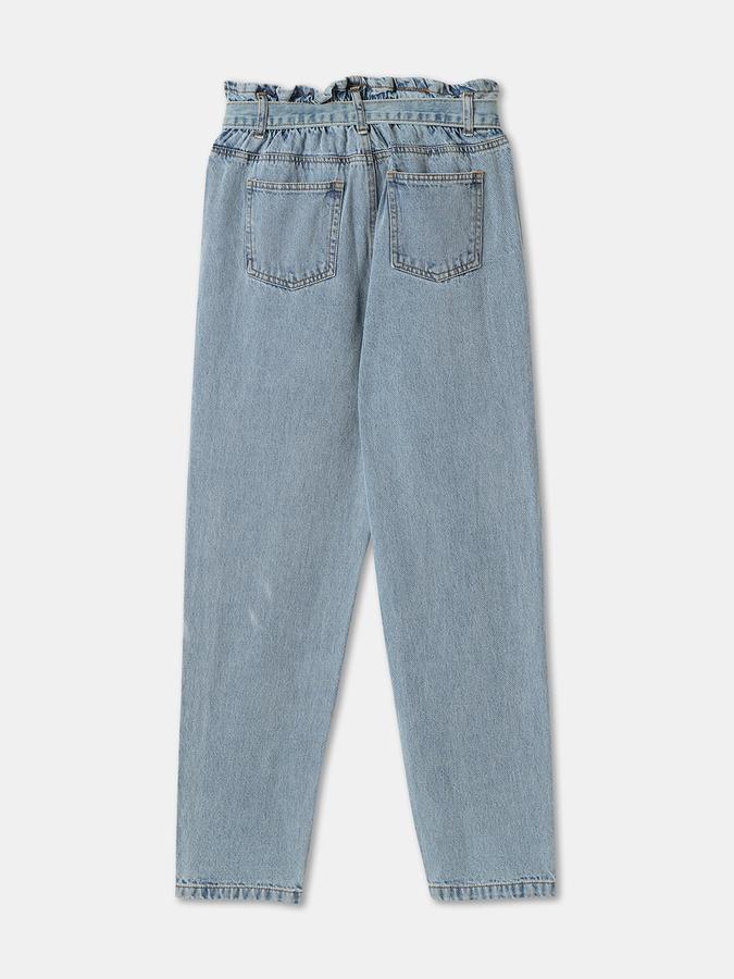 Girls Regular Fit High-Waist Pleated Jeans