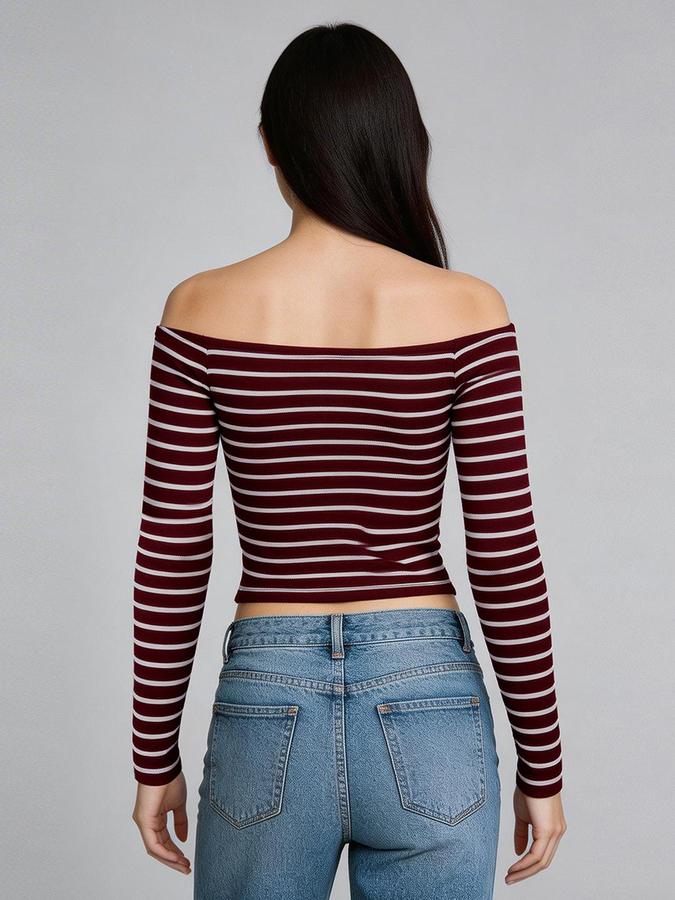 R&B Maroon Self Designed Women Fitted Top 