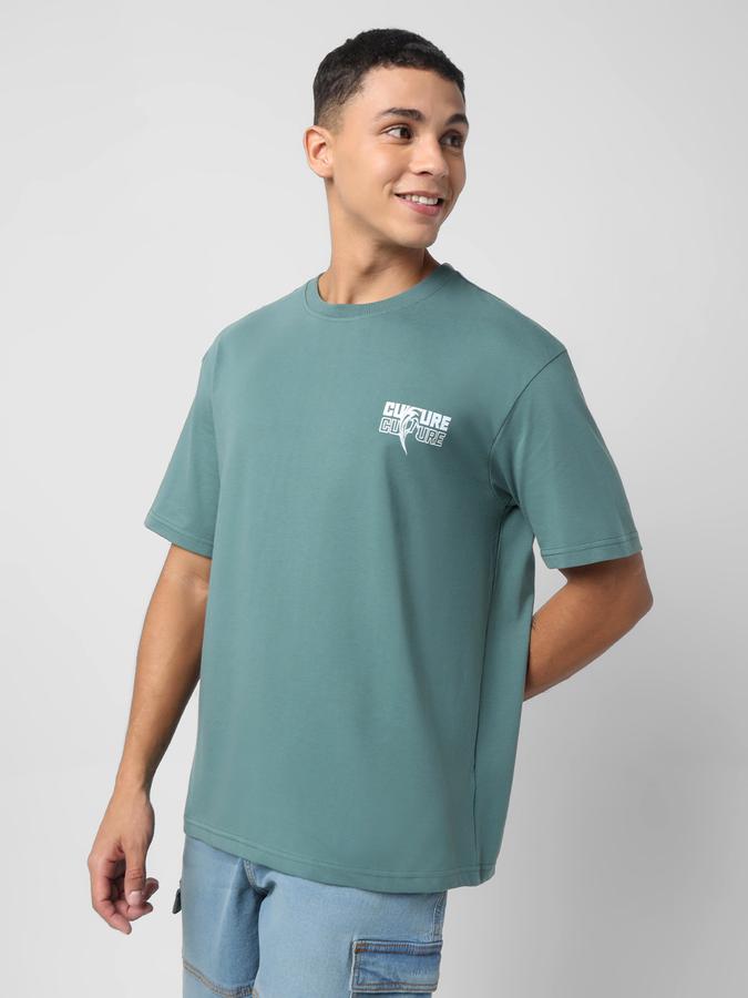 Men Cotton Blend Oversized Fit Crew Neck Typographic T-shirt