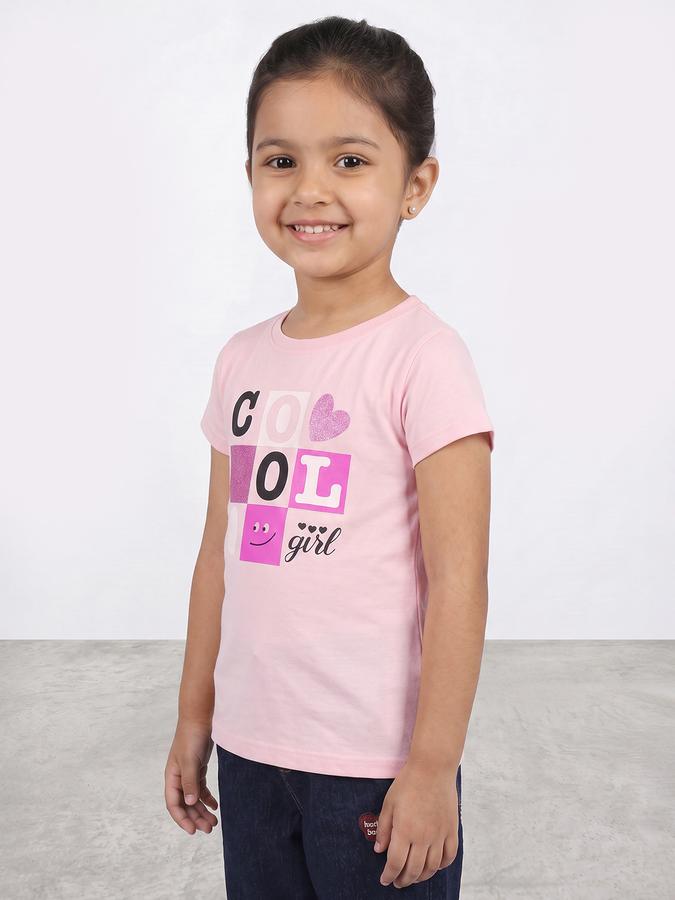 R&B Girls Pink Glitter Graphic Short Sleeves Tshirt