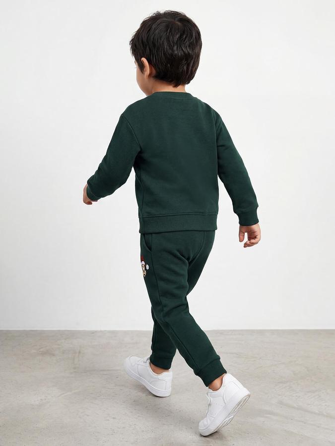R&B Boys Green Printed Long Sleeves Round Neck Sweatshirt& Joggers Set 