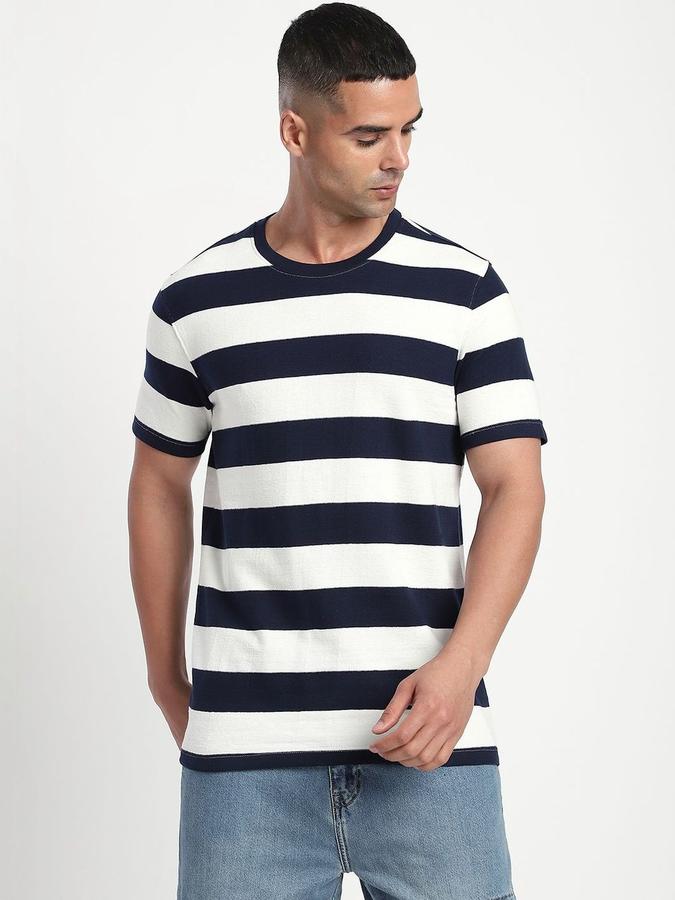 Men Cotton Regular Fit Crew Neck Striped T-shirt