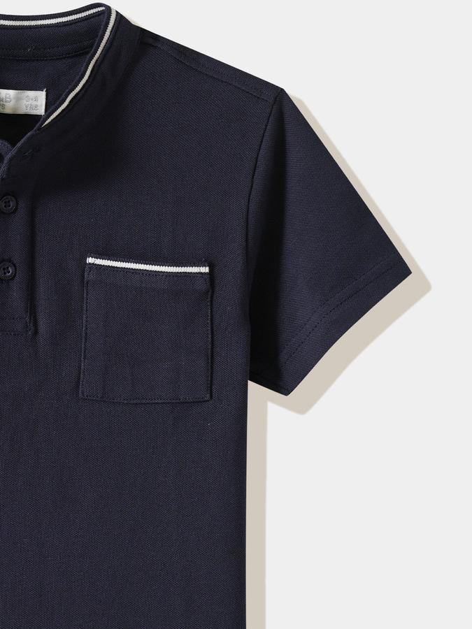 Boys Cotton Regular Fit Mandarin Collar Solid T-shirt