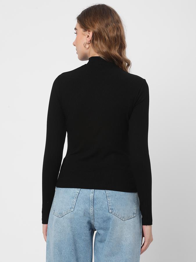 Women Ribbed Regular Fit High-Neck Top image number 2