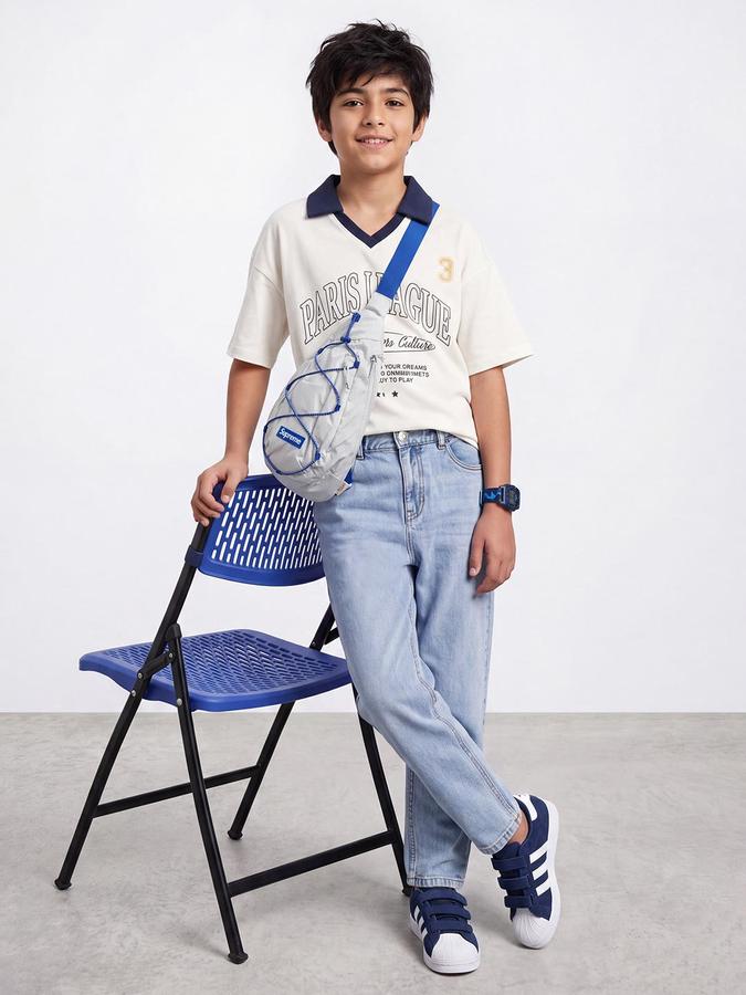 R&B Boys Blue Regular Fit Pure Cotton Mid Rise Jeans