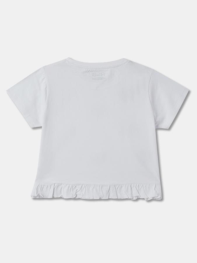 Girls Cotton Regular Fit Crew Neck Short Sleeve Embellished Top