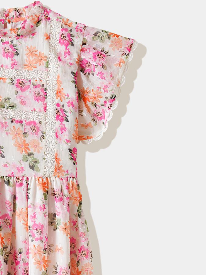 Girls Chiffon A-Line High Neck Tiered Dress