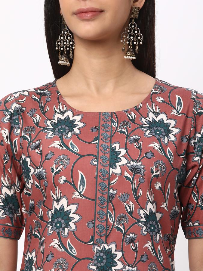 Women Floral Print No Darts Straight Kurta image number 3