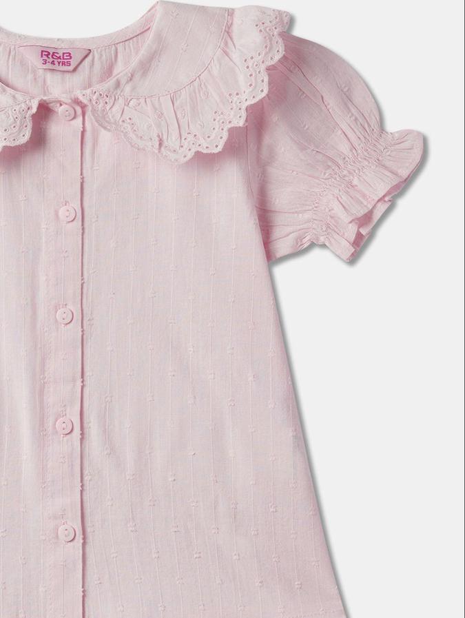R&B Girls Pink Short Sleeves Solid Top