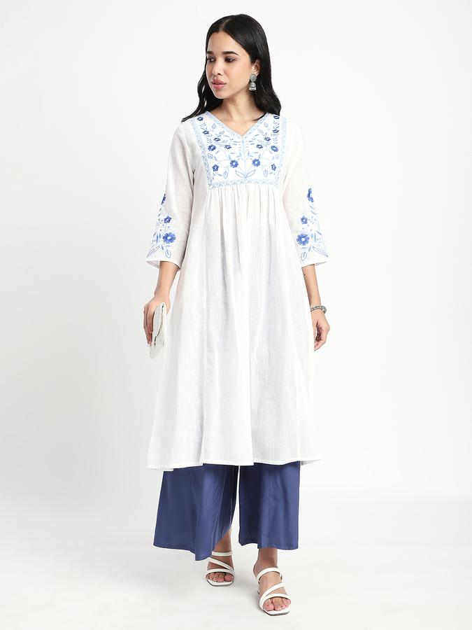 Women Cotton Wide Leg High Rise Solid Pants