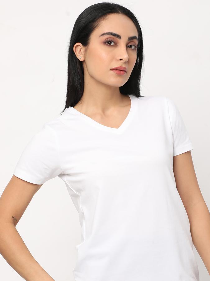 Women Cotton Relaxed Fit V-Neck Solid T-shirt