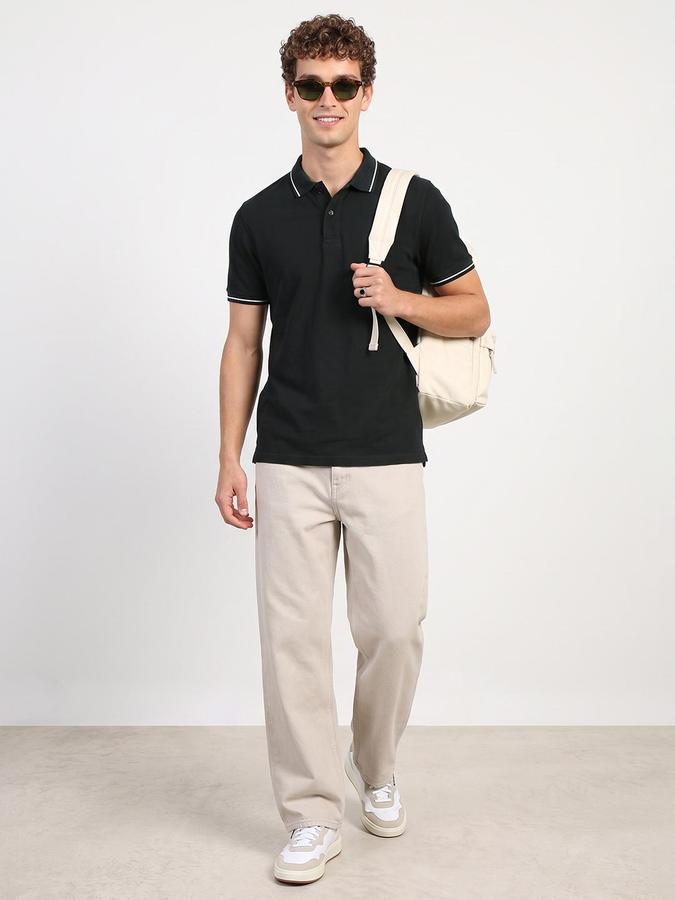R&B Men Indigo Textured Short Sleeves Polo Collar T-Shirt