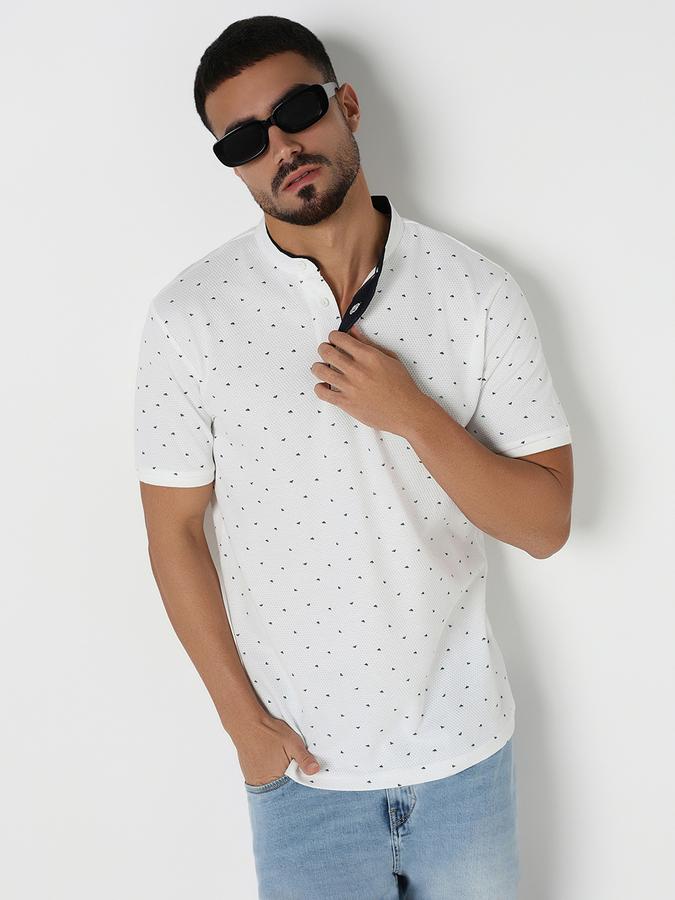 Printed Men Mandarin Collar T-Shirt