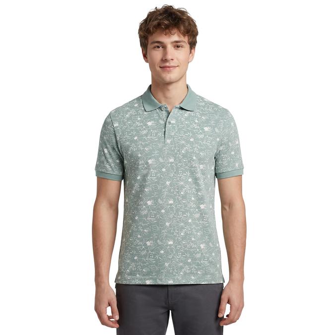 R&B Men Green Cotton Printed Polo Collar T-Shirt