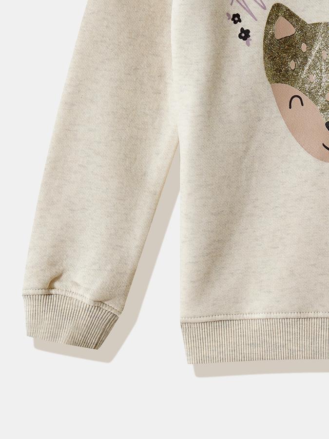 Girls Cotton Blend Regular Fit Crew Neck Graphic Sweatshirt