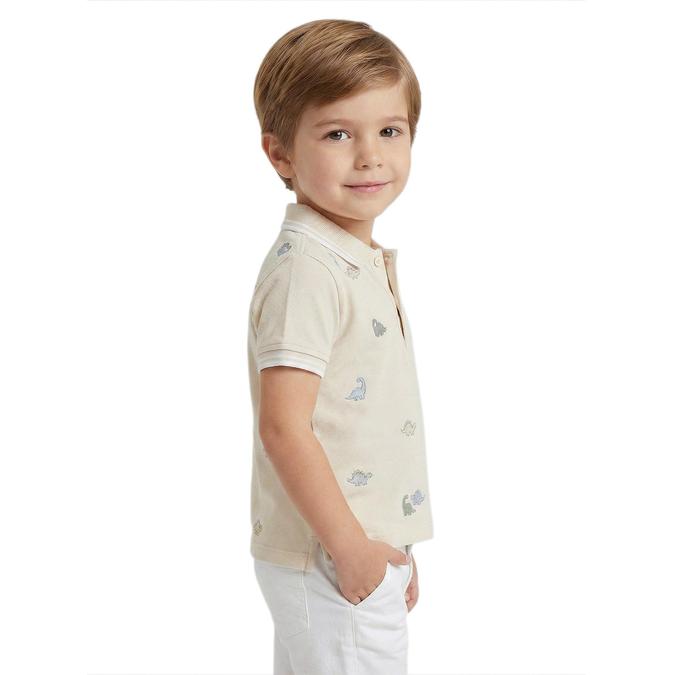 R&B Boy Cream Cotton Printed Polo Collar T-Shirt