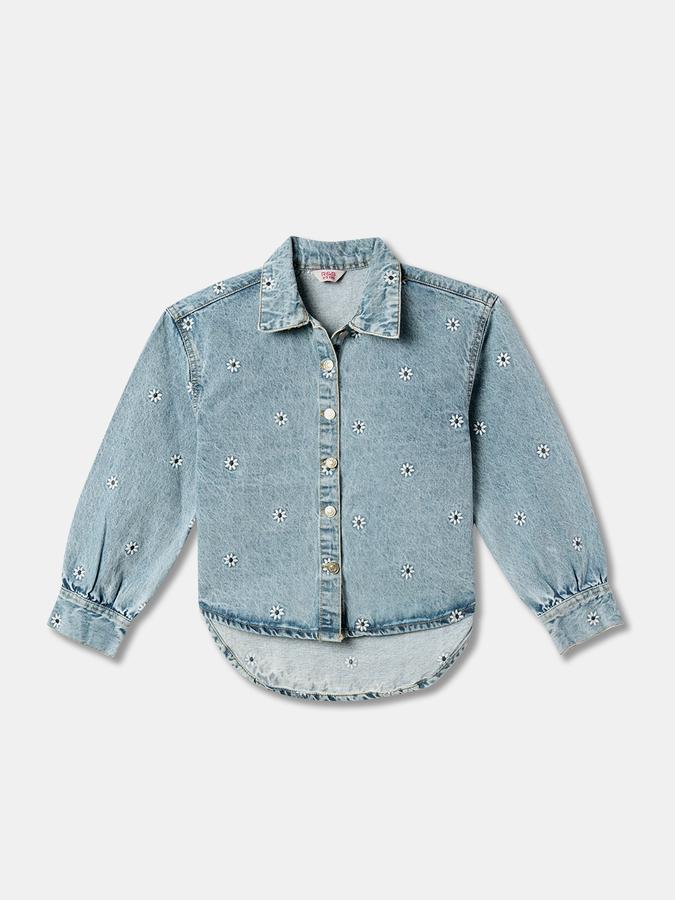 Girls Micro Print Button-Down Top
