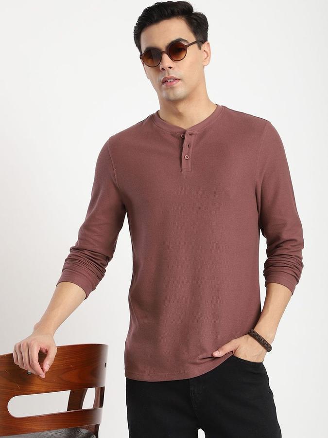 Men Cotton Regular Fit Henley Solid T-shirt