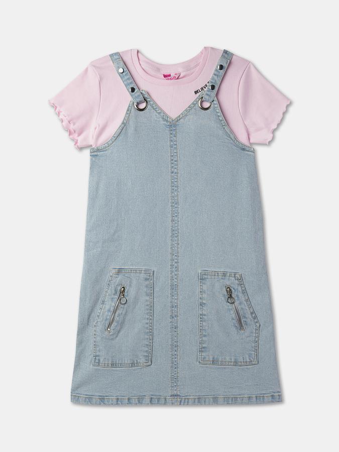 Girls Regular Fit T-Shirt with Dungarees image number 0