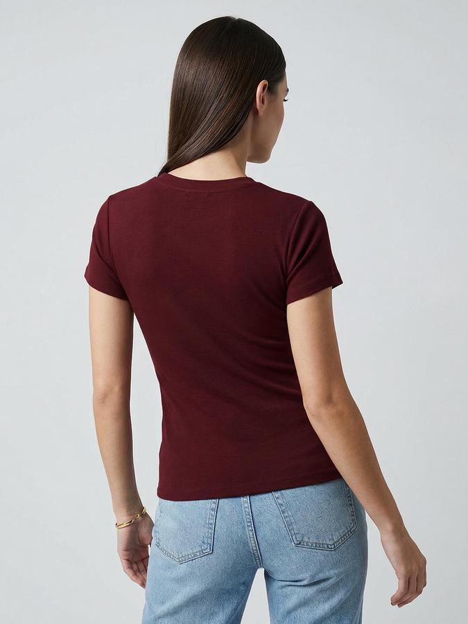R&B Maroon Solid Women Fitted Top 