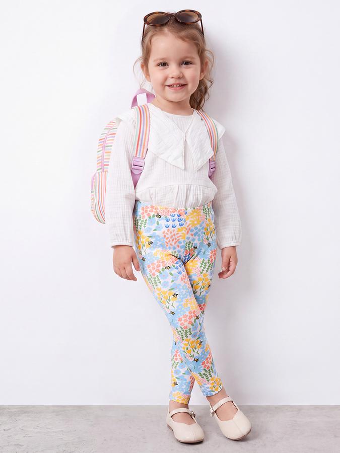 R&B Girls White Floral Print Elasticated Waist Leggings