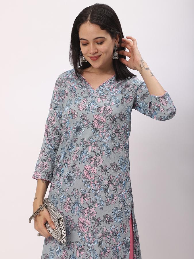 Women Rayon Regular Fit V Neck Printed Kurta
