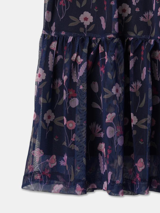 Girls Floral Print A-Line Dress image number 3