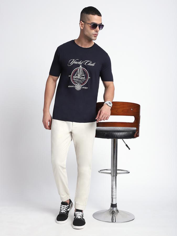 R&B Men's Navy Blue Printed T-Shirt