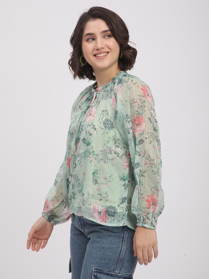 R&B Women Green Floral Print Blouse