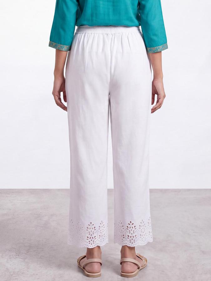 R&B Women White Pure Cotton Schiffli detail Ethnic Pant